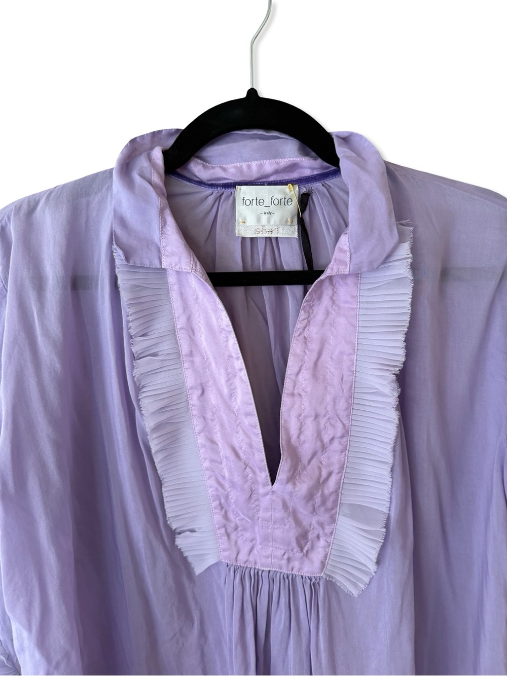 Forte Forte front panel shirt lilac Lavender Ruffle Blouse top $445 sz II 6 - Picture 6 of 14